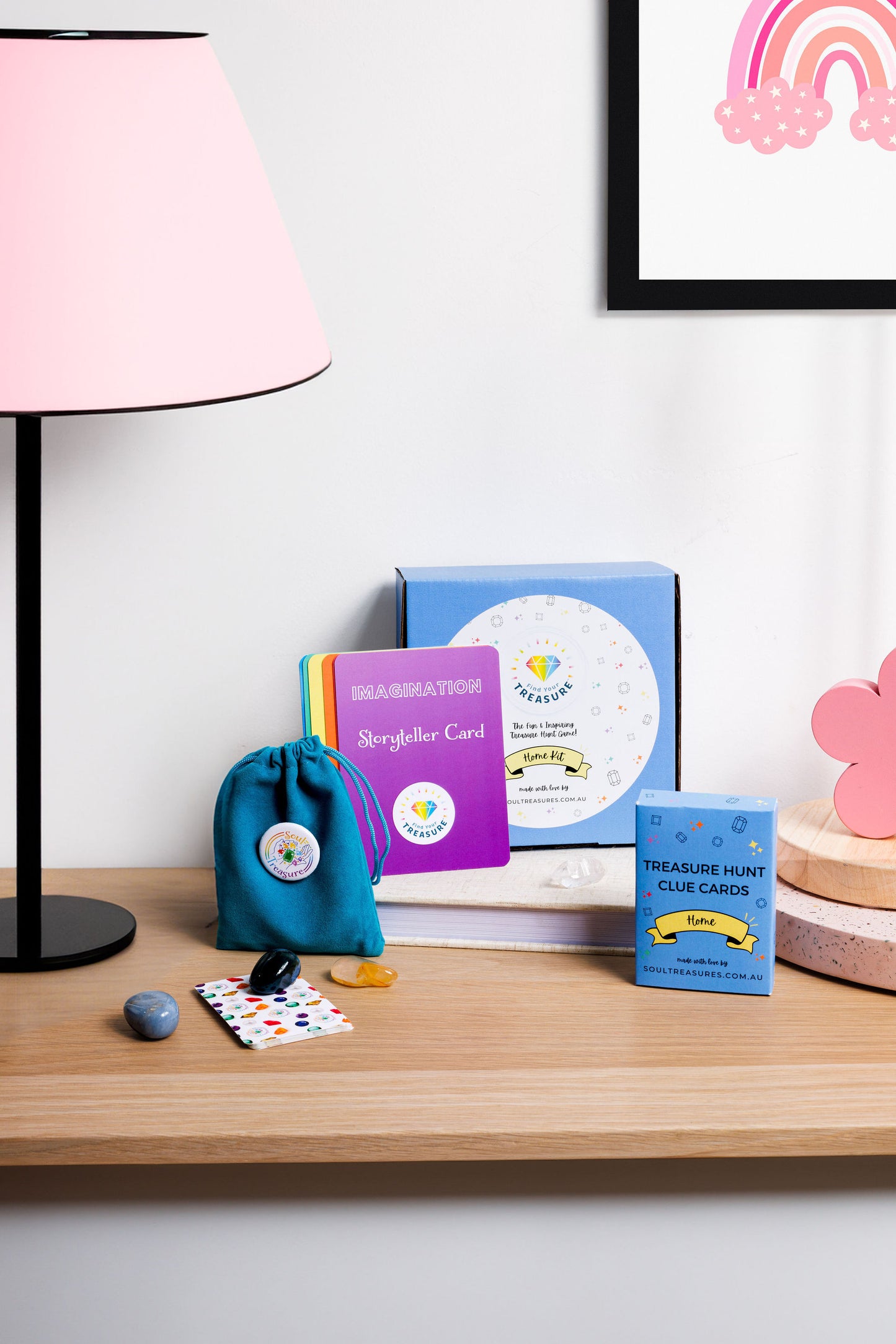 Find Your Treasure is an exciting at-home treasure hunt game where children uncover hidden clues, solve rhyming riddles, and discover real gemstones that unlock their inner strengths, fostering creativity, resilience, and family bonding